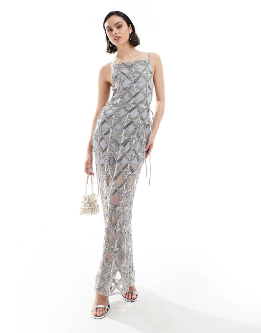 LuminaGlam Grey Maxi Dress