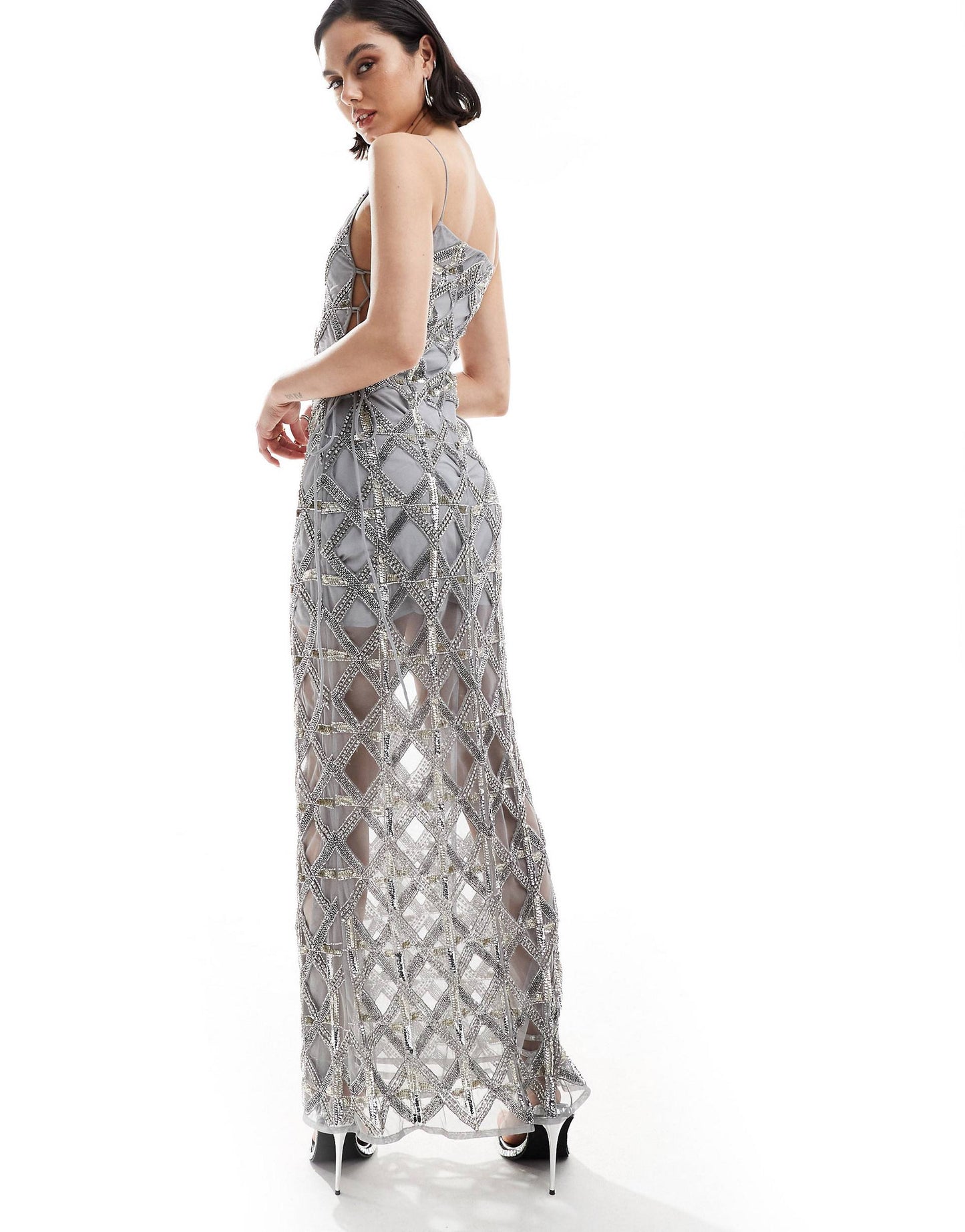 LuminaGlam Grey Maxi Dress