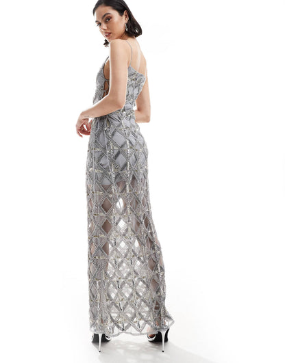 LuminaGlam Grey Maxi Dress