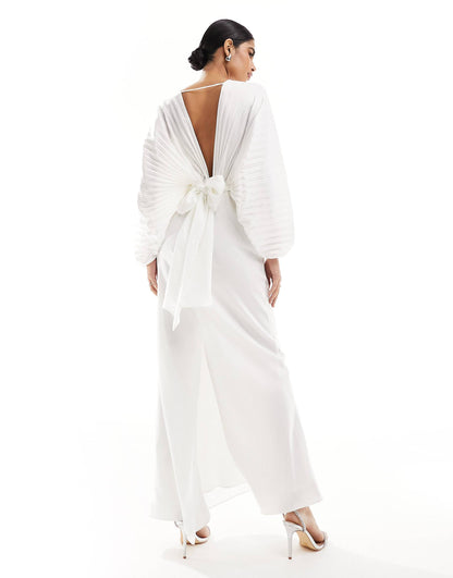 Eternal Elegance - Ivory Satin Pleated Maxi Dress