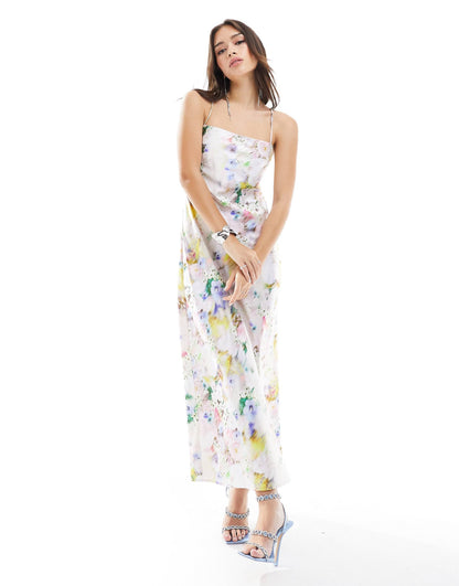 Blossom Drape Midi: Luxe Satin Dress