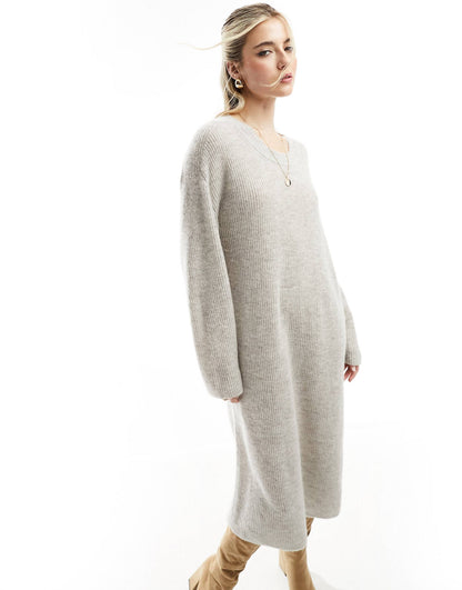 CozyBlend Alpaca Wool Midi Dress in Sandstone