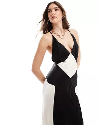 Monochrome Elegance: Satin Maxi Dress